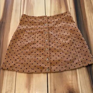 Polka dot soft corduroy button up skirt
